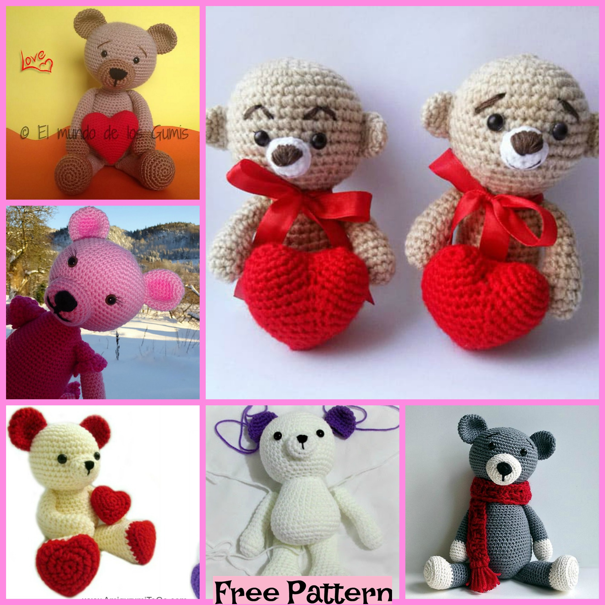 diy4ever-Crochet Valentine Teddy Bears - Free Patterns