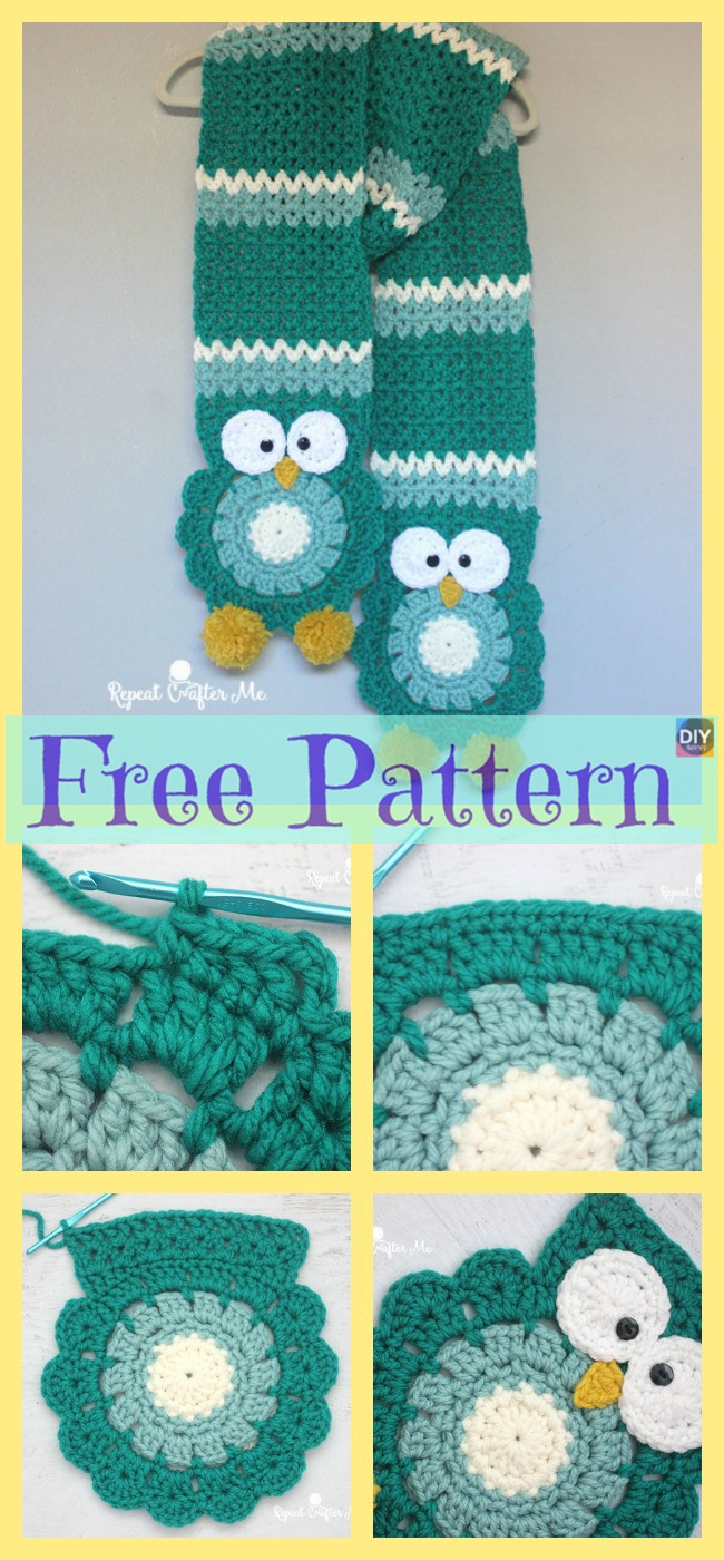 diy4ever- Cute Crocheted Owl Scarf - Free Pattern