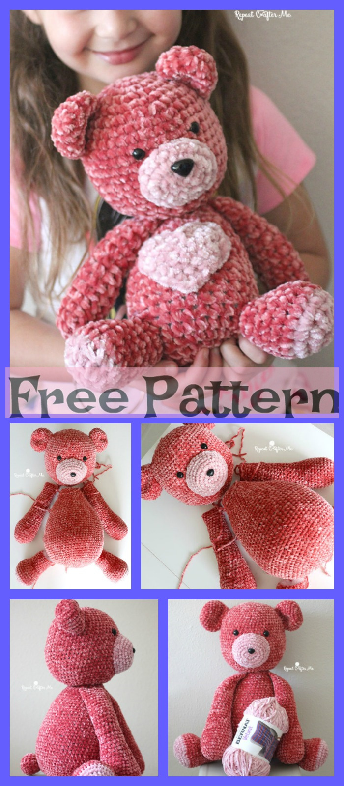 diy4ever-Crochet Big Velvet Bear - Free Patterns 