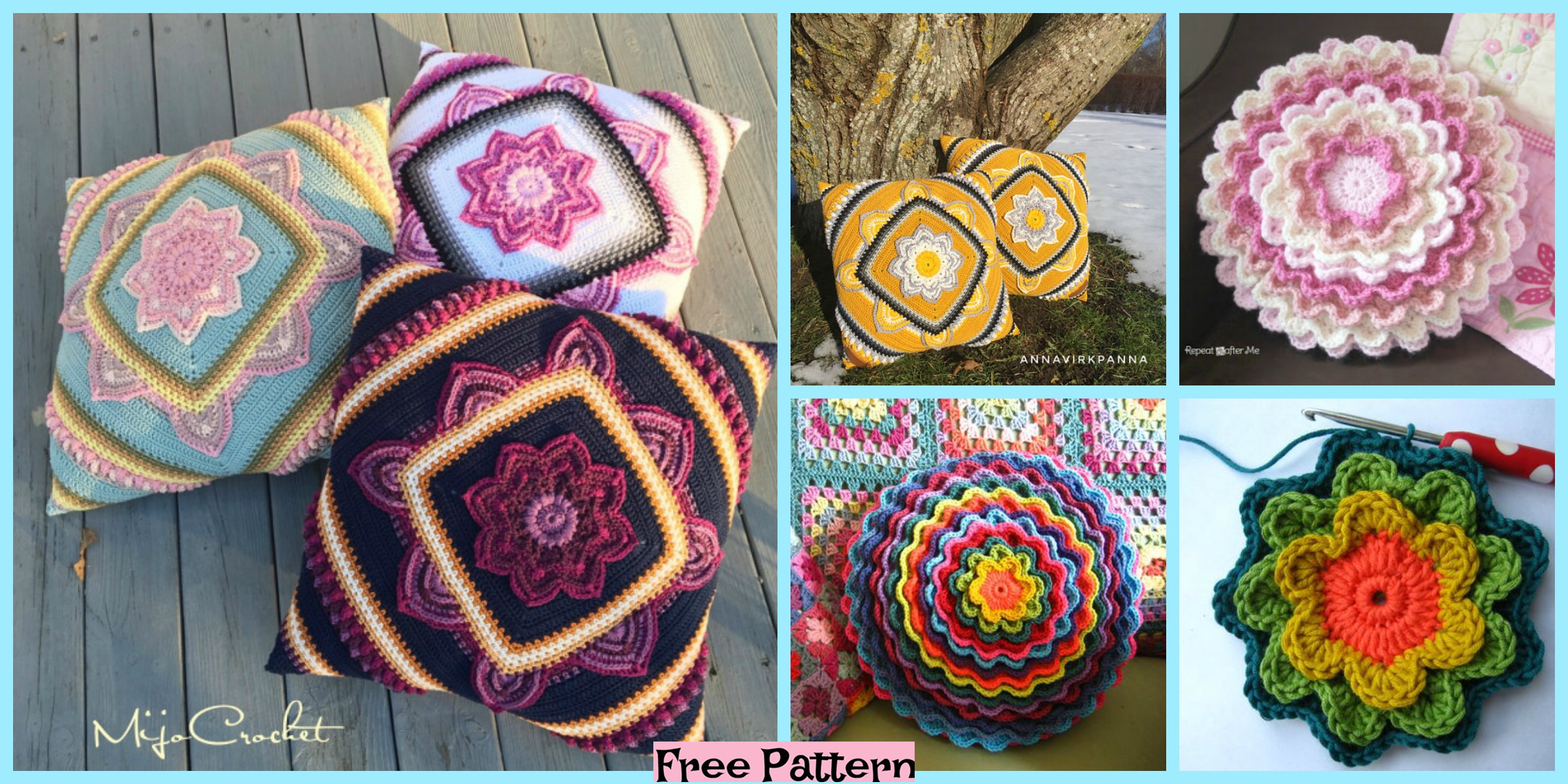 diy4ever-Crochet Bloom Pillow - Free Patterns