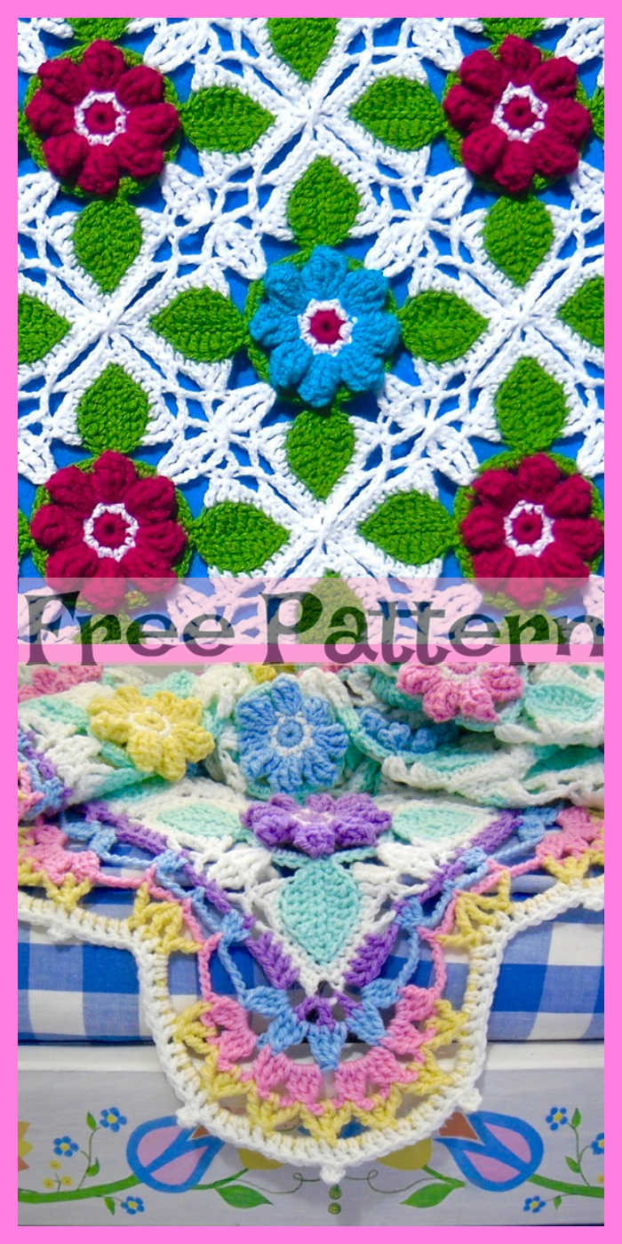 diy4ever-Crochet Bloom Throw Blankets - Free Patterns