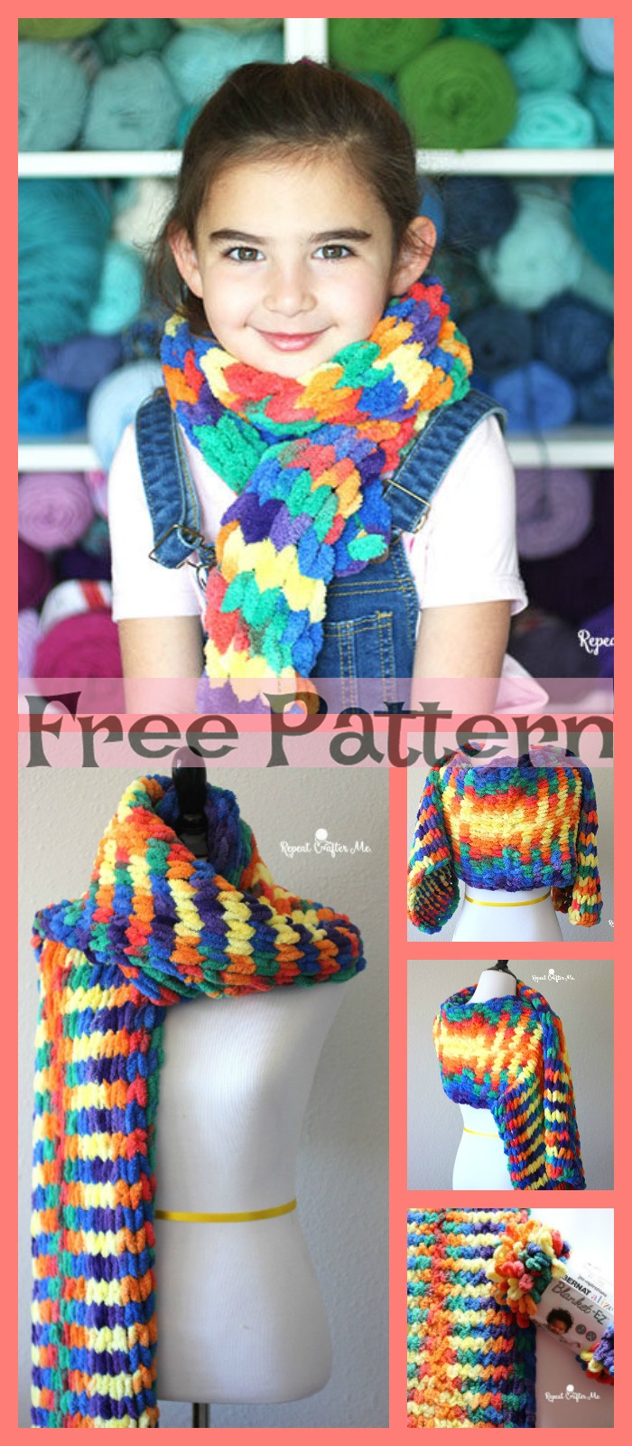 diy4ever-Crochet Bright Rainbow Scarf - Free Patterns 