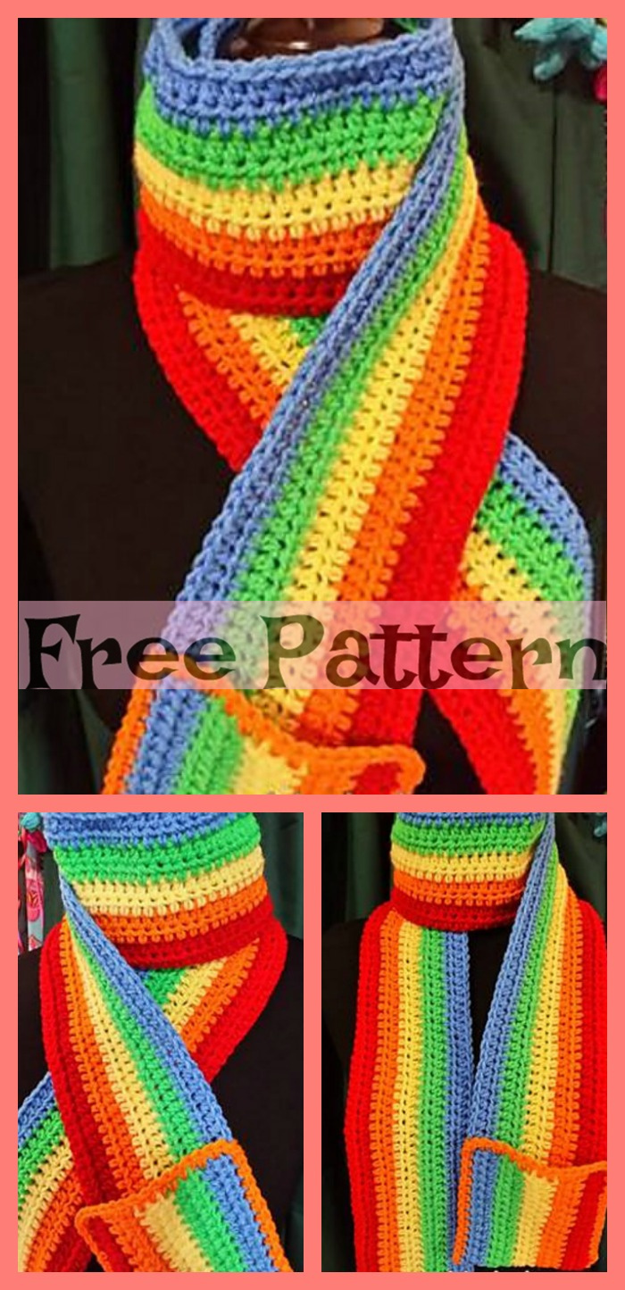 diy4ever-Crochet Bright Rainbow Scarf - Free Patterns 