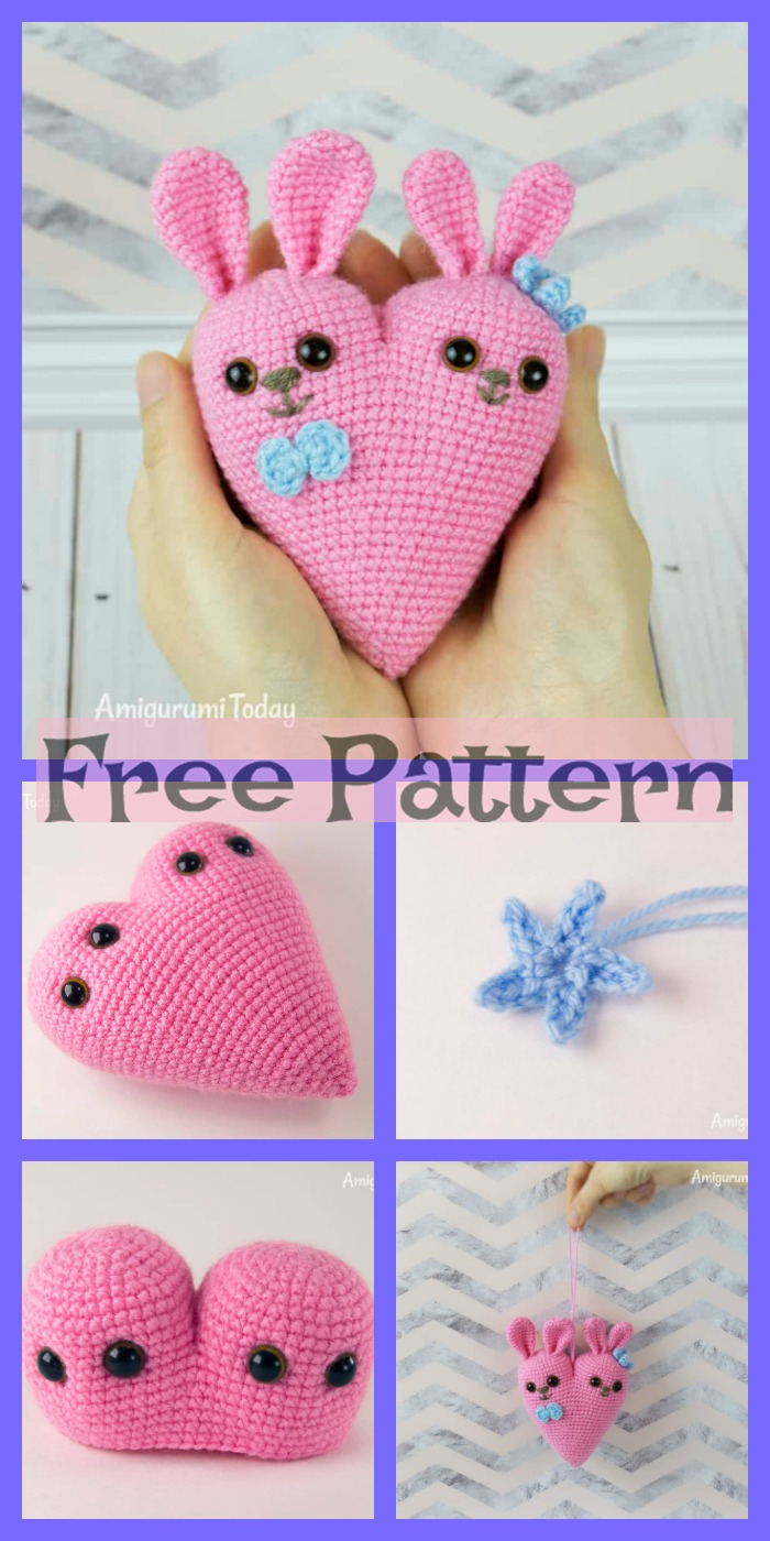 diy4ever-Crochet Bunny Heart Amigurumi - Free Pattern 