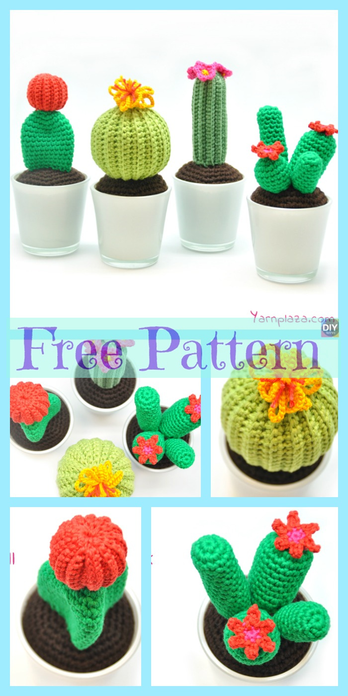 diy4ever-Crochet Cactus Amigurumi- Free Patterns