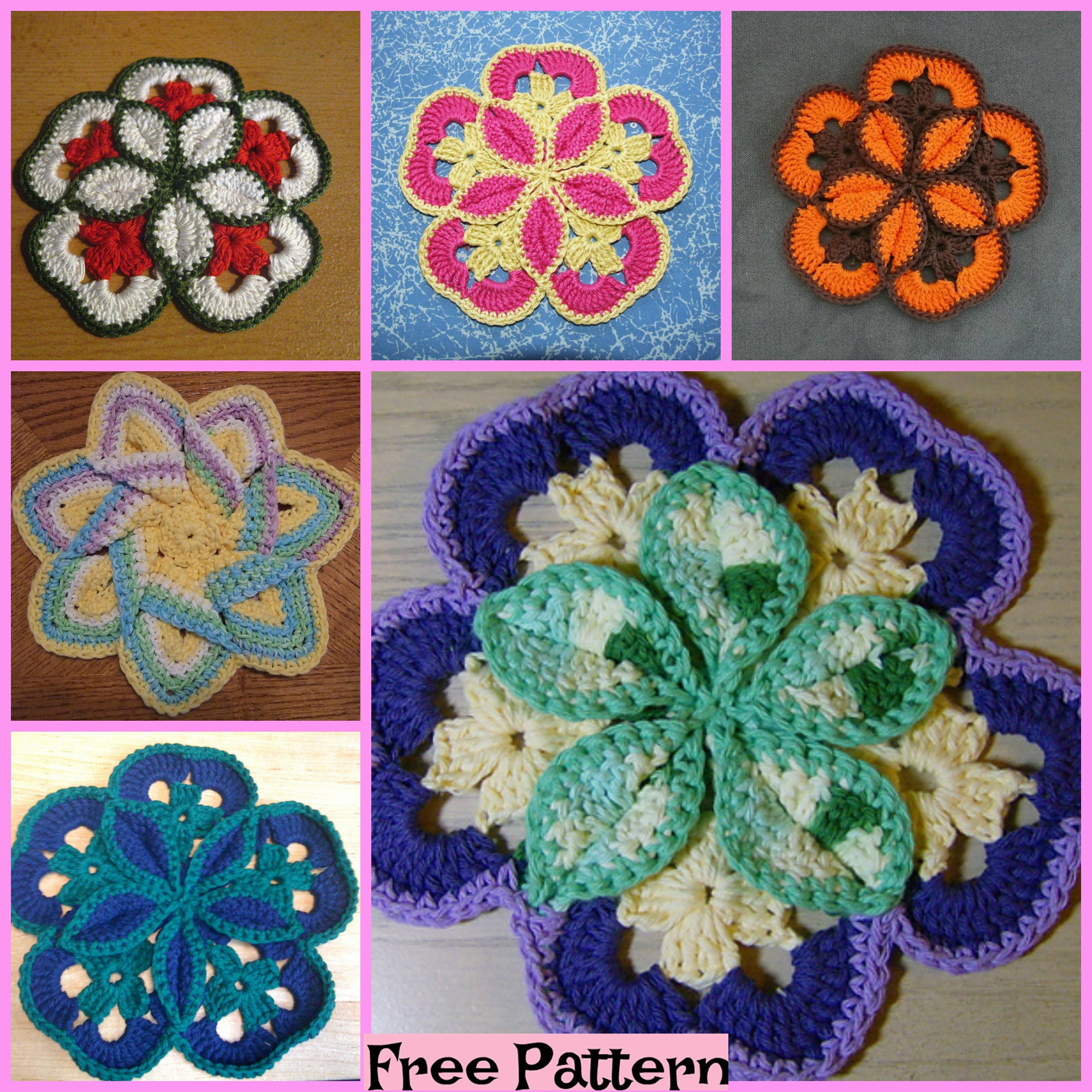 diy4ever-Crochet Flower Hot Pads - Free Patterns 
