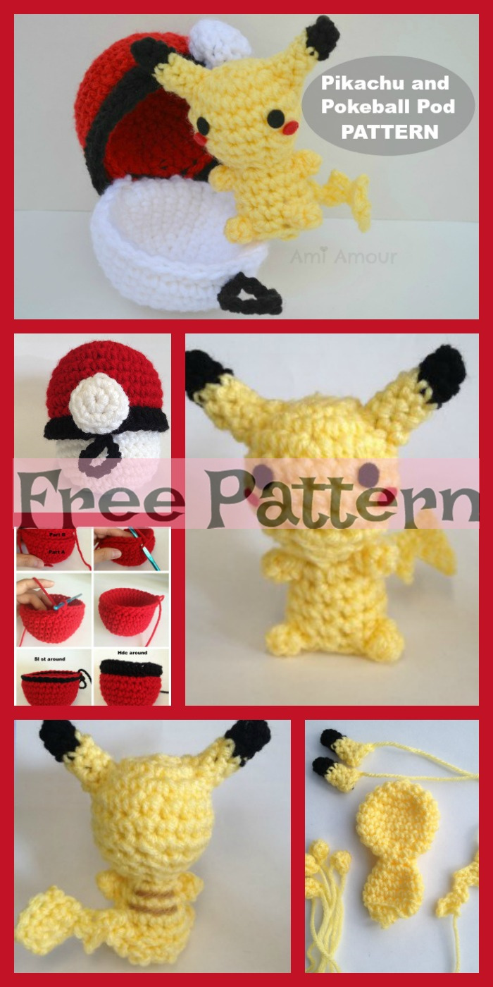 diy4ever-Crochet Pikachu & Pokeball Pod - Free Pattern 