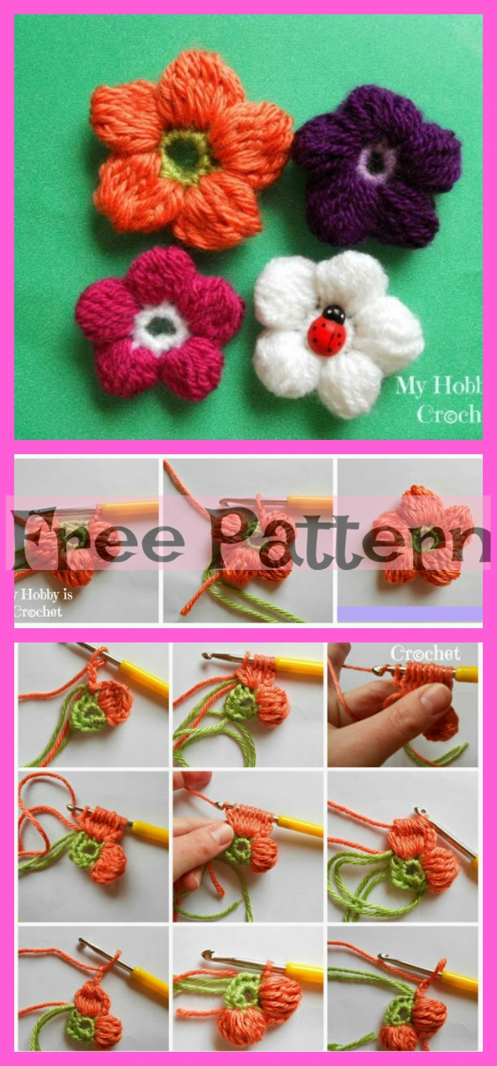 diy4ever-12 Crocheted Flowers - Free Patterns