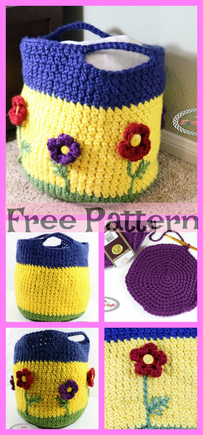 diy4ever-Crochet Flower Basket - Free Patterns 