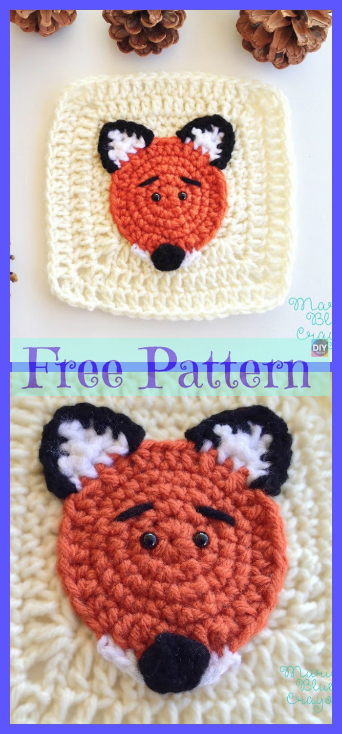 diy4ever-Crochet Fox Granny Square - Free Pattern