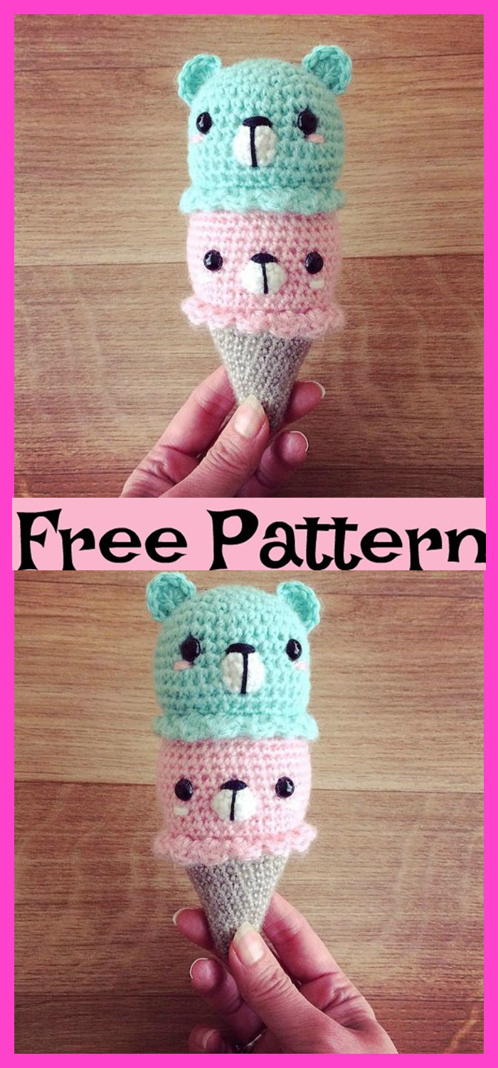 diy4ever-Crochet Kawaii Bear Ice Cream - Free Pattern