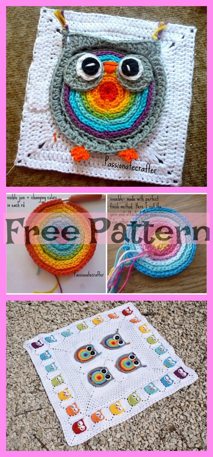 diy4ever-Crochet Owl Granny Squares - Free Patterns