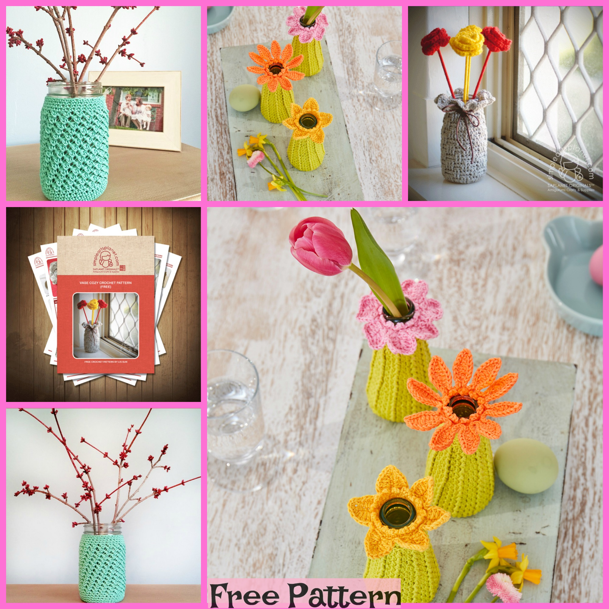 diy4ever-Crochet Vase Cozy Decoration - Free Patterns 