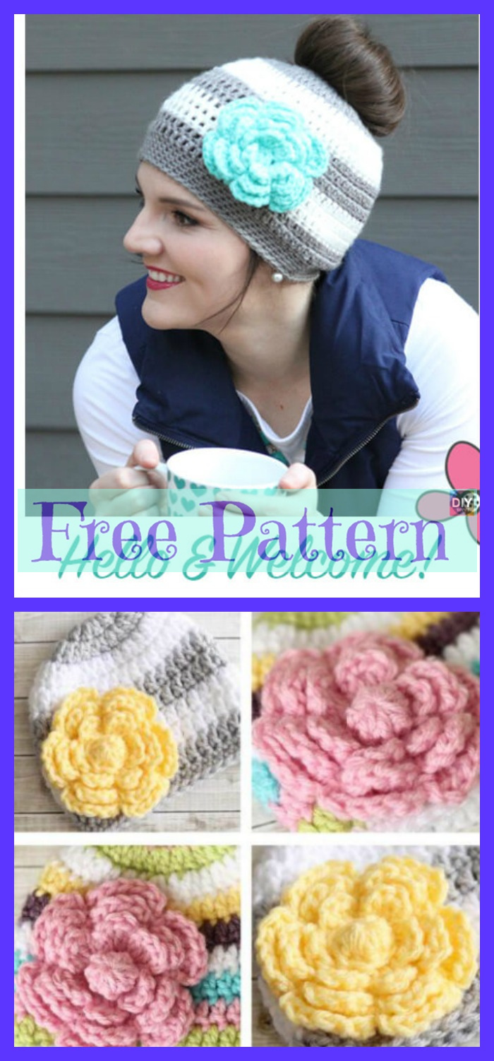 diy4ever-8 Crochet Messy Bun Hat Free Patterns 