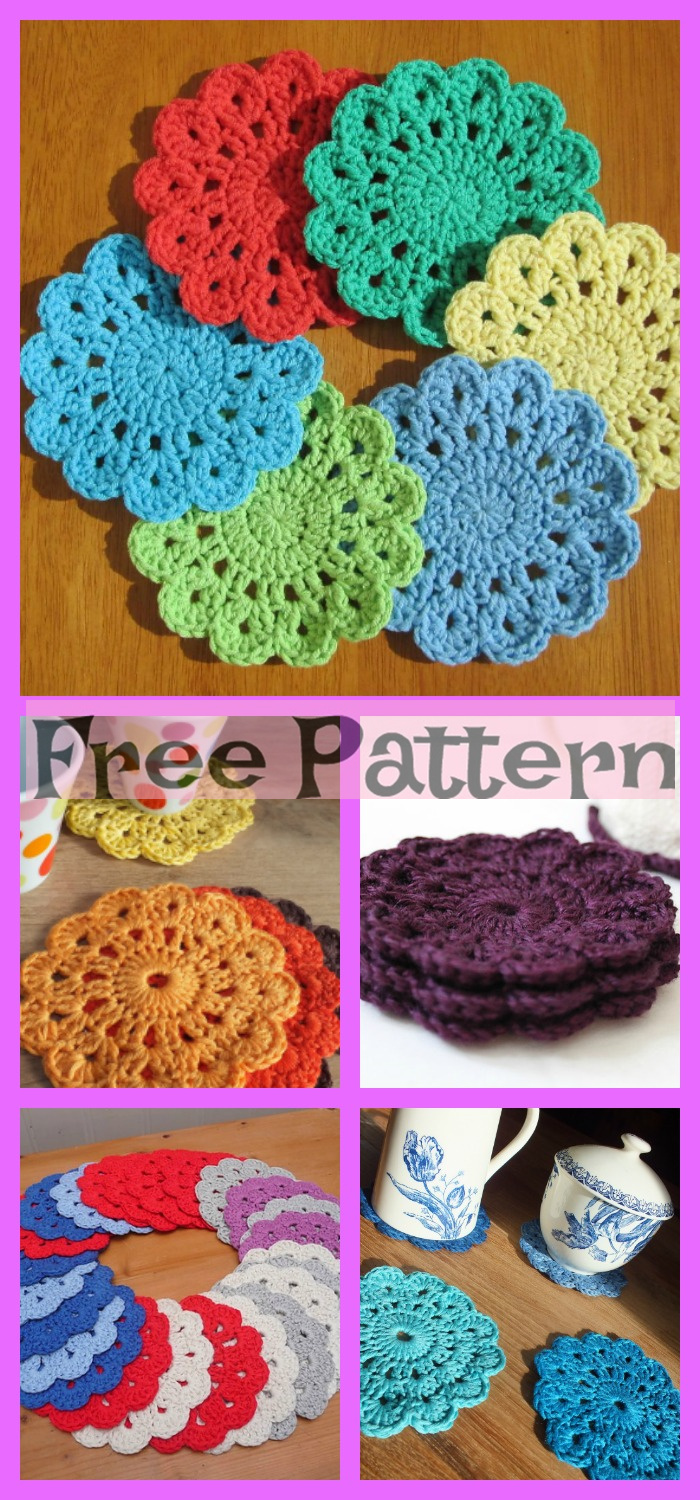diy4ever- Crochet Flower Coasters - Free Patterns 