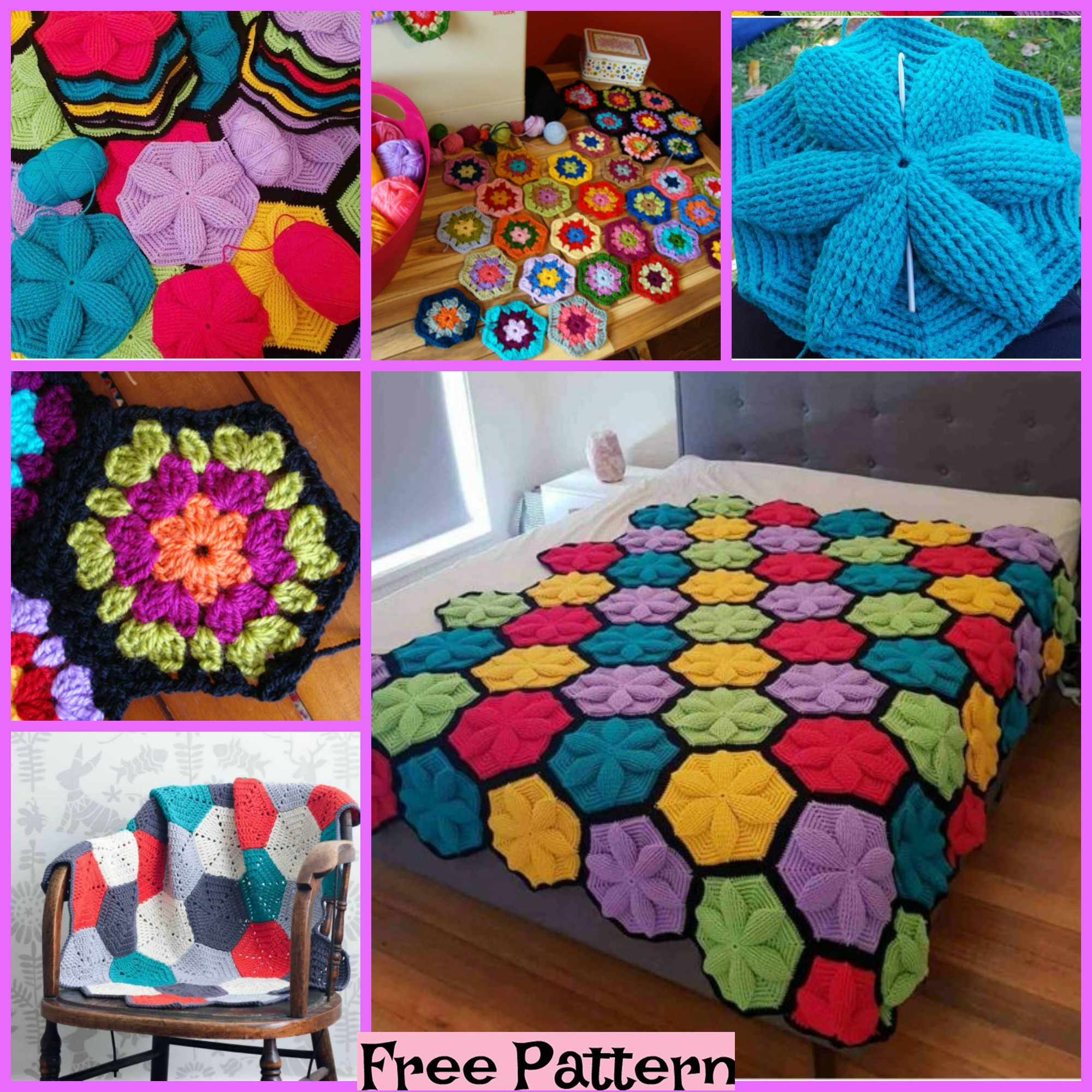 diy4ever- Crochet Hexagon Blanket - Free Patterns 