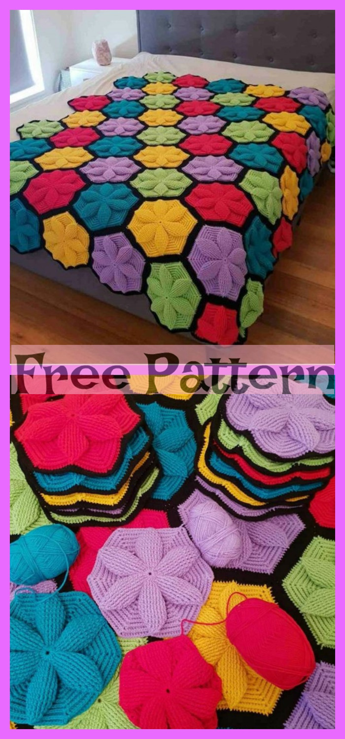 diy4ever- Crochet Hexagon Blanket - Free Patterns 